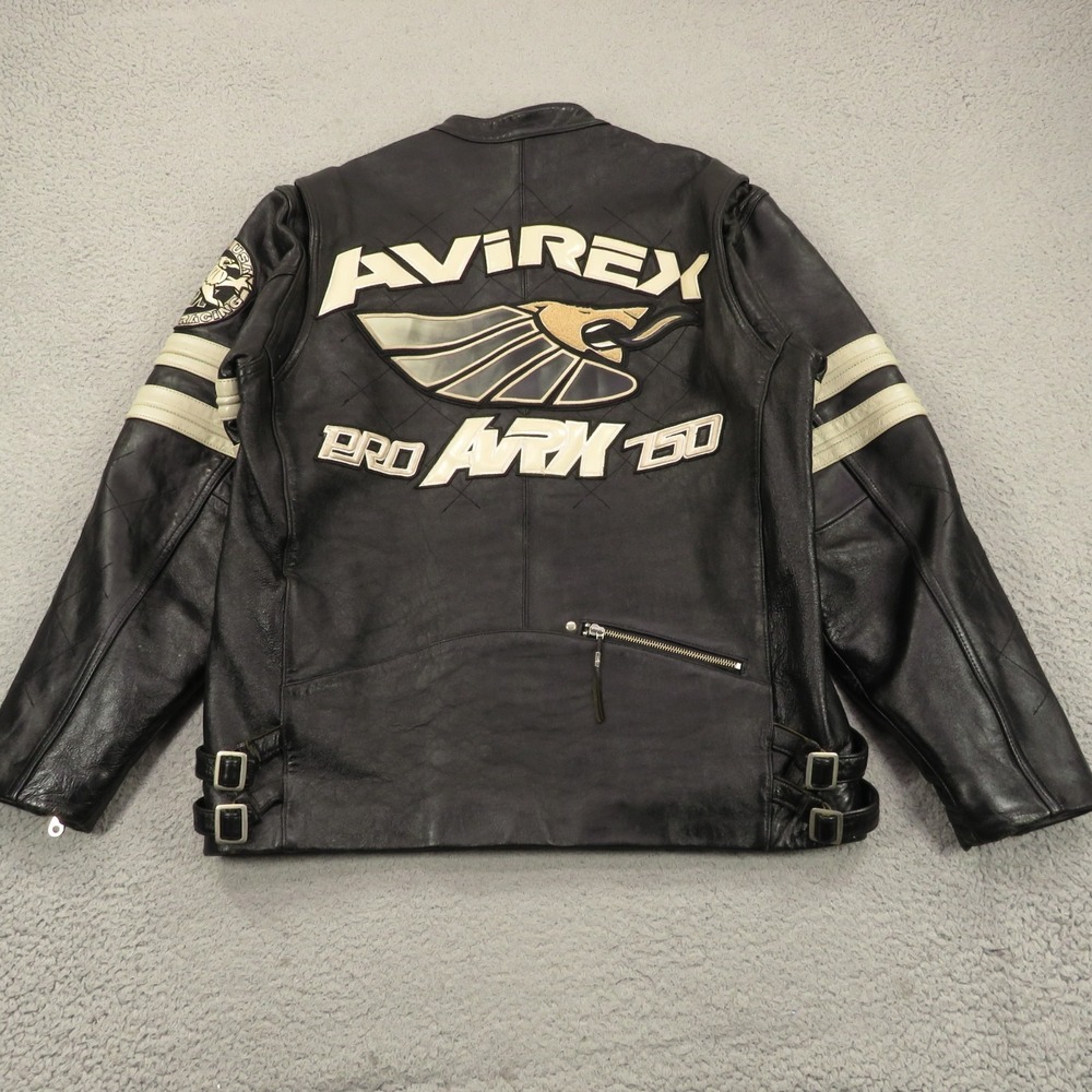 Avirex Jacket XL Mens Leather Racing Moto‎ Lion Cafe Racer Big Cat Logo Black